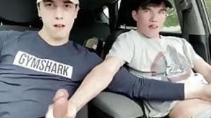 Australian twinks in the car were jerking off